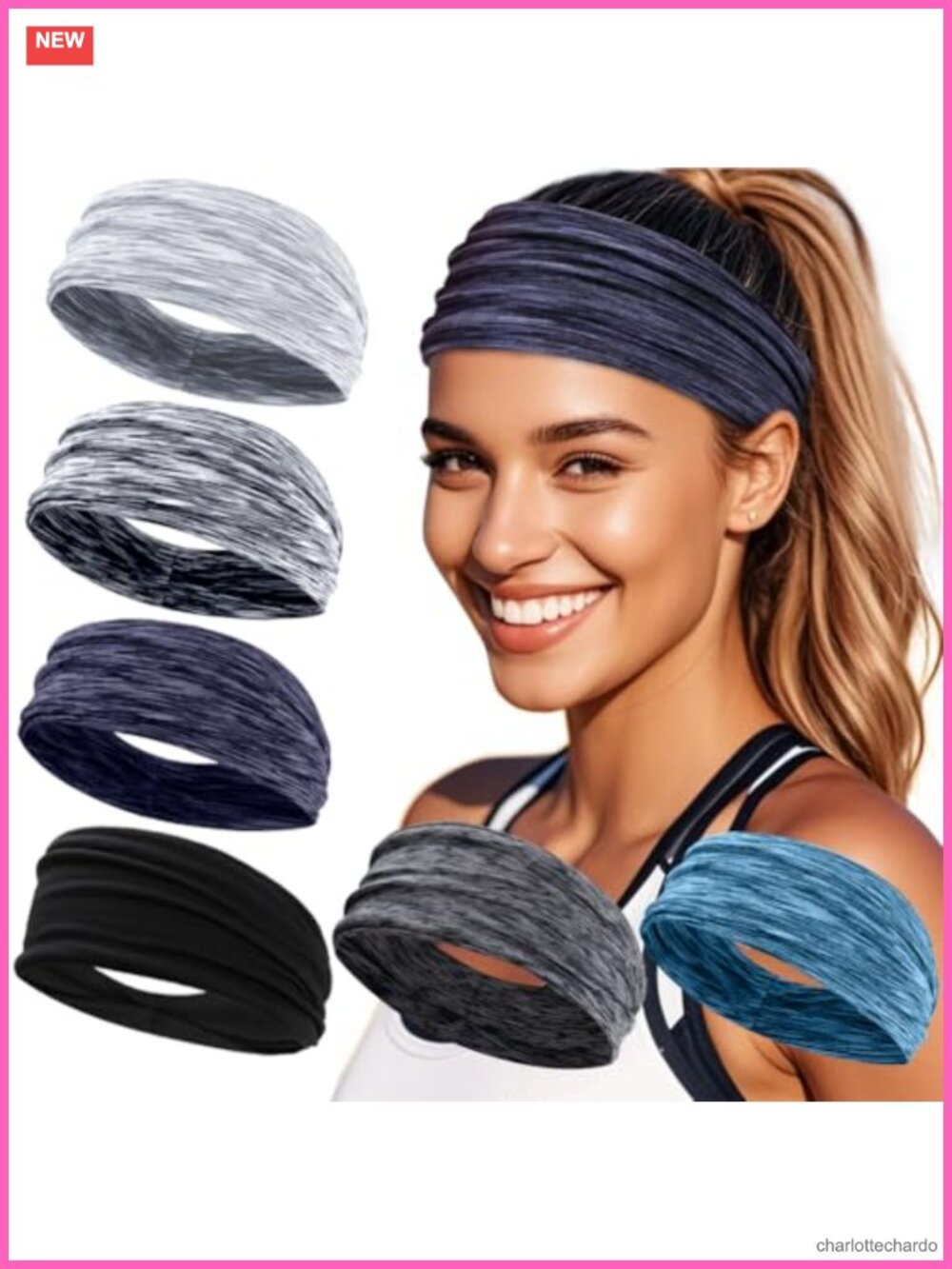 Sweat Bands Headbands Women Non Slip Cotton-Polyester Blend 6 Pack Yoga Running
